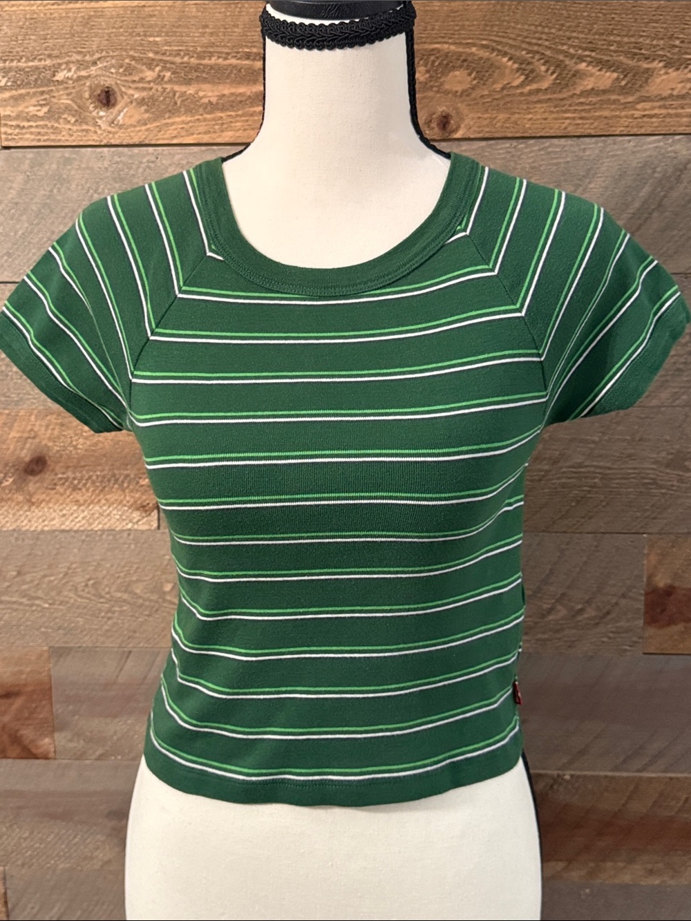 Levi’s Green Striped Baby Tee Size Small Y2K Fitted Short Sleeve Top